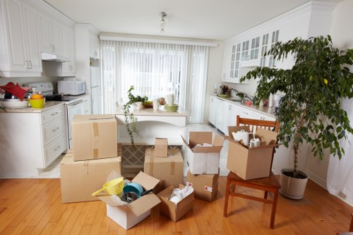 Skilled unpacking experts handling boxes in luxury setting